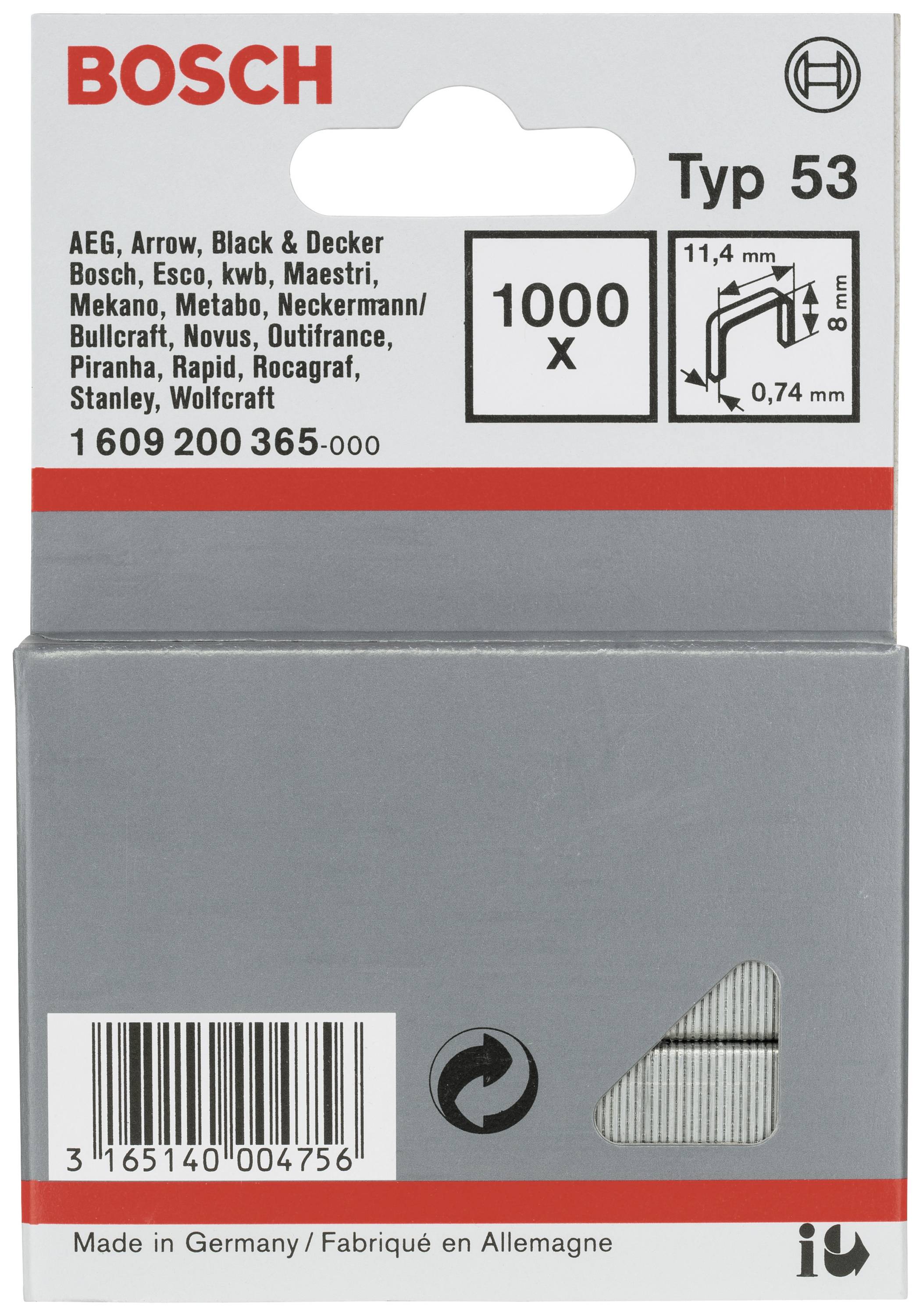 Bosch Typ 53 Heftklammern, 1000 Stück. Geeignet für verschiedene Marken. Hergestellt in Deutschland.