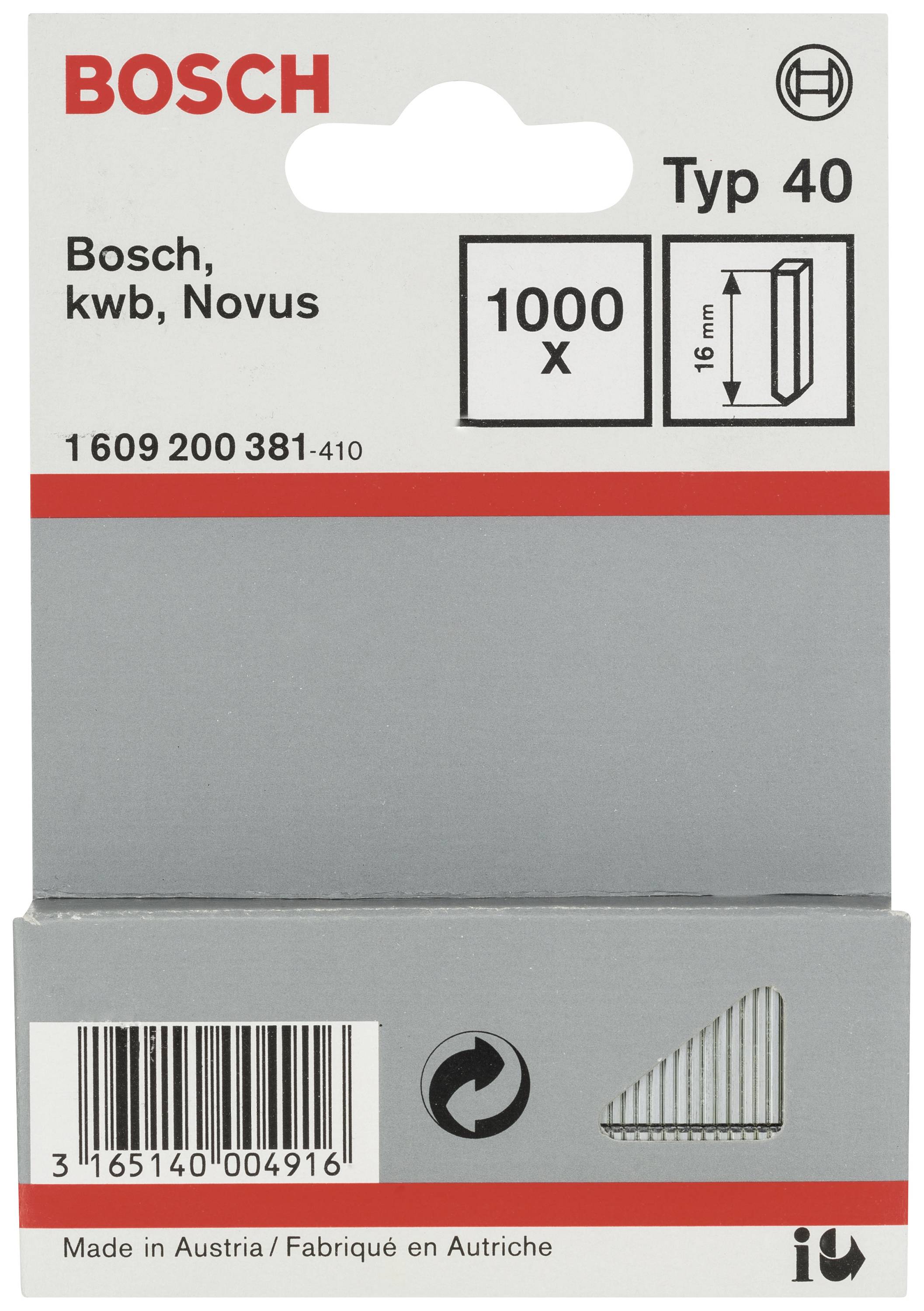 Bosch Accessories 1609200381 Tackernägel Typ 40 Produktabmessung, Länge 16mm 1000St.