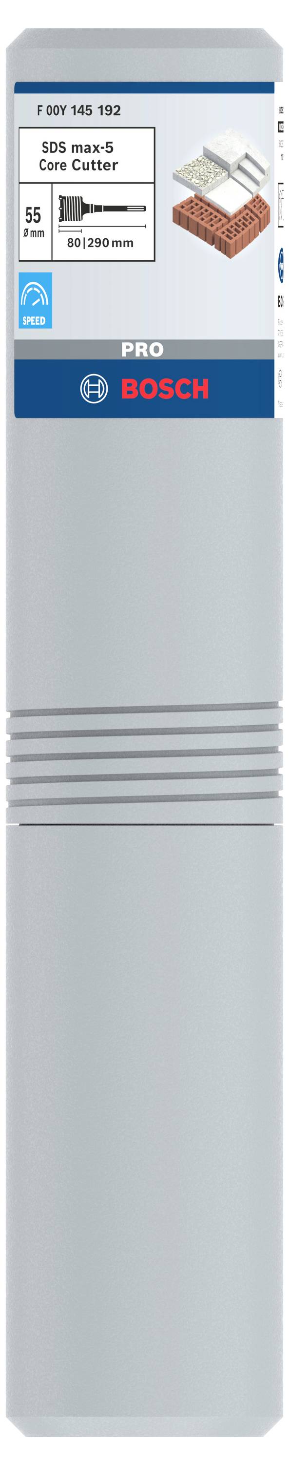 Bohrer-Set-Verpackung von Bosch Pro, geeignet für Beton und Ziegel. Verpackung zeigt Bohrerbild und Logo.