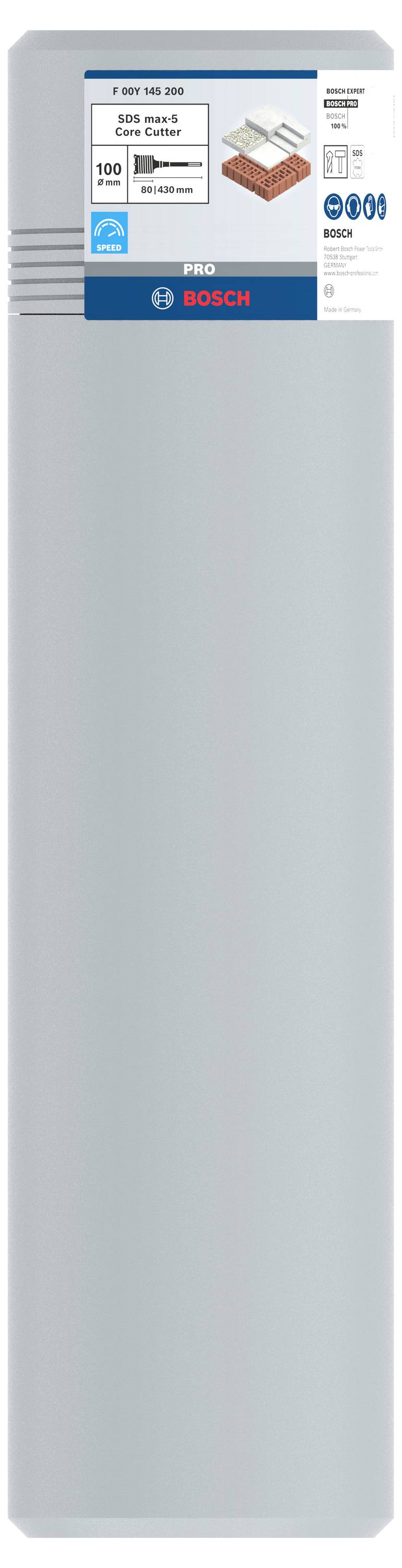 Graue Bosch-Leistungssicherung 100A HRC II NH mit Details zur elektrischen Spezifikation auf dem Etikett oben, für industrielle Anwendungen.