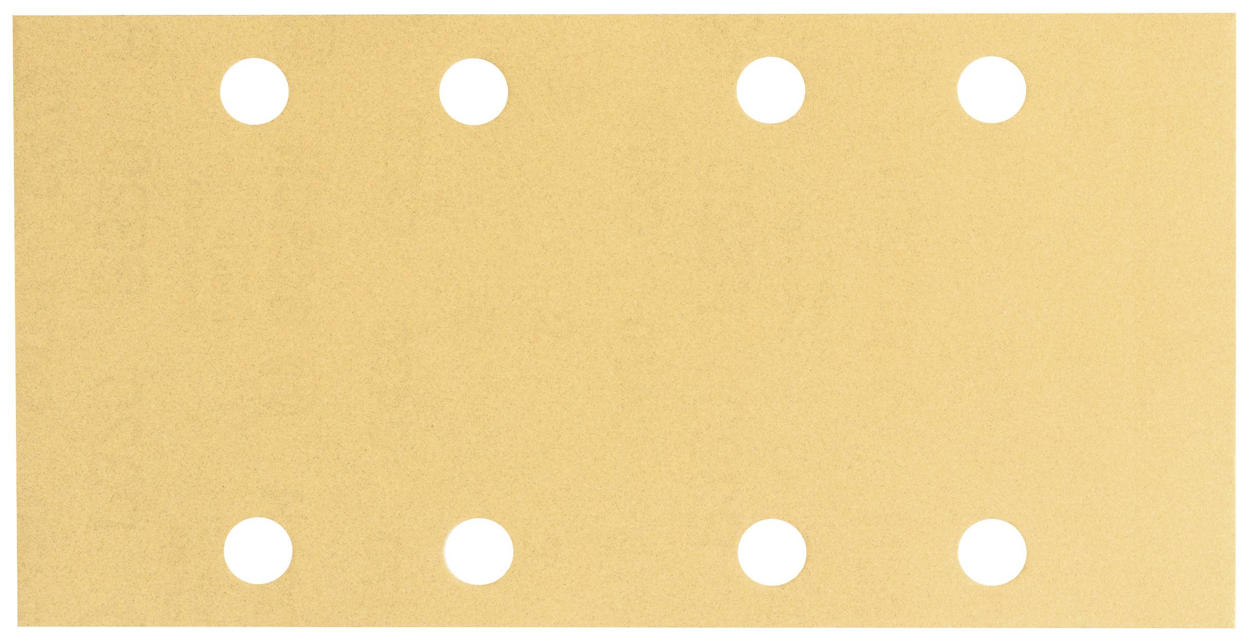 Rechteckiger, beigefarbener Karton mit acht gleichmäßig verteilten runden Löchern in zwei Reihen.