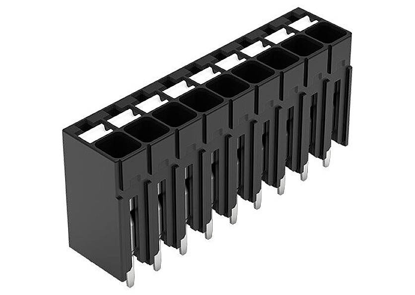 Schwarzer, rechteckiger Steckverbinder mit mehreren Metallstiften, geeignet für elektronische Schaltungen und Geräte.