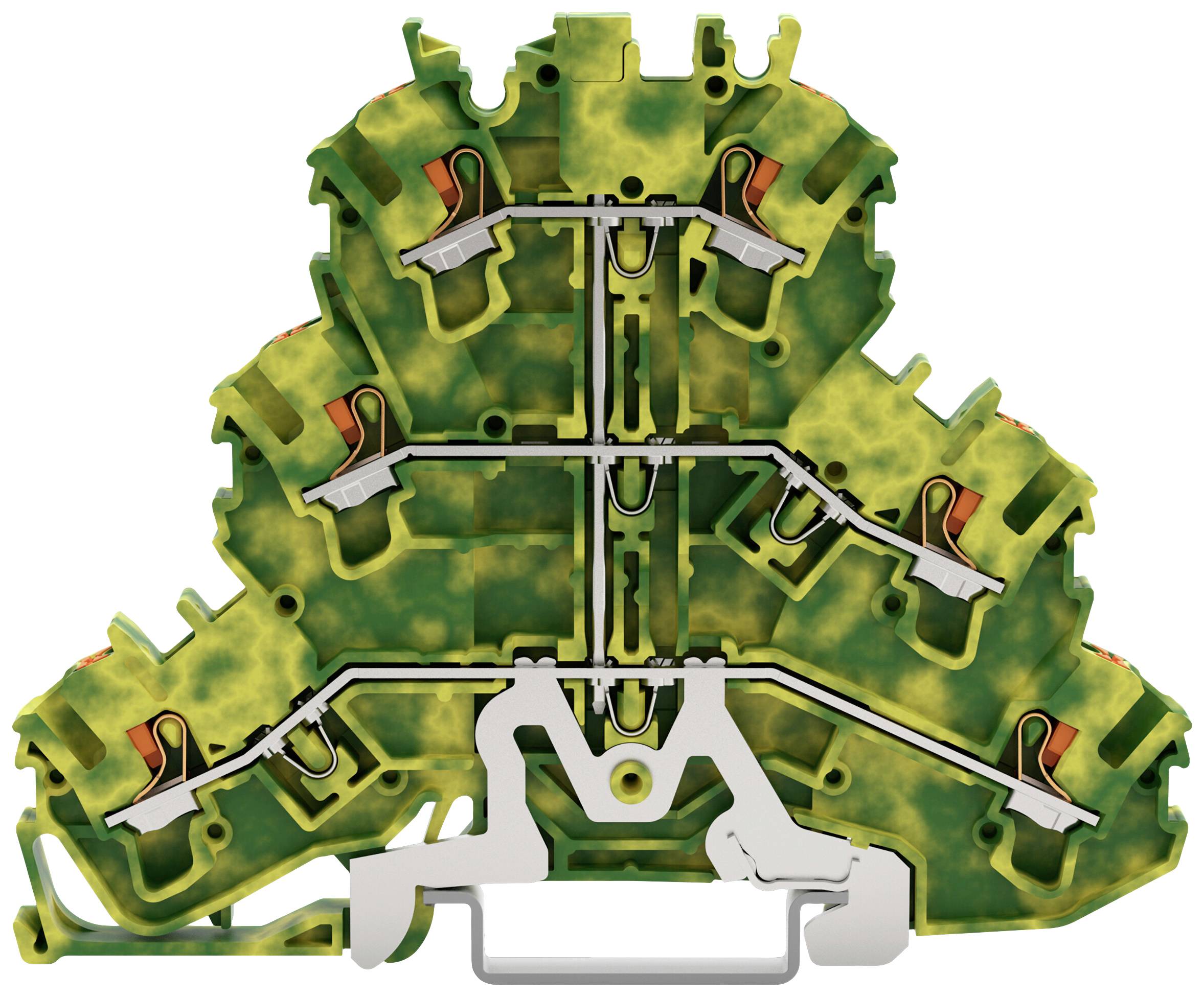 WAGO 2202-3207 Dreistock-Schutzleiterklemme Käfigzugfederanschluss Grün-Gelb 50St.
