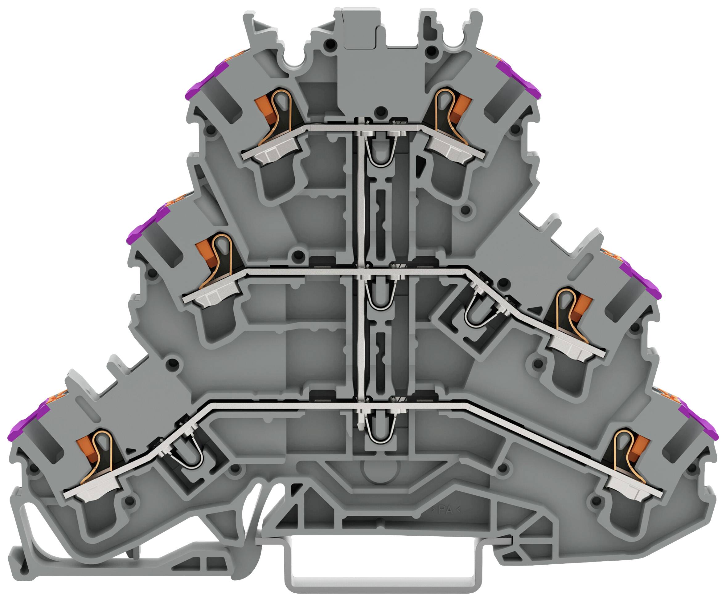 WAGO 2202-3208 Dreistock-Durchgangsklemme Käfigzugfederanschluss Grau 50 St.