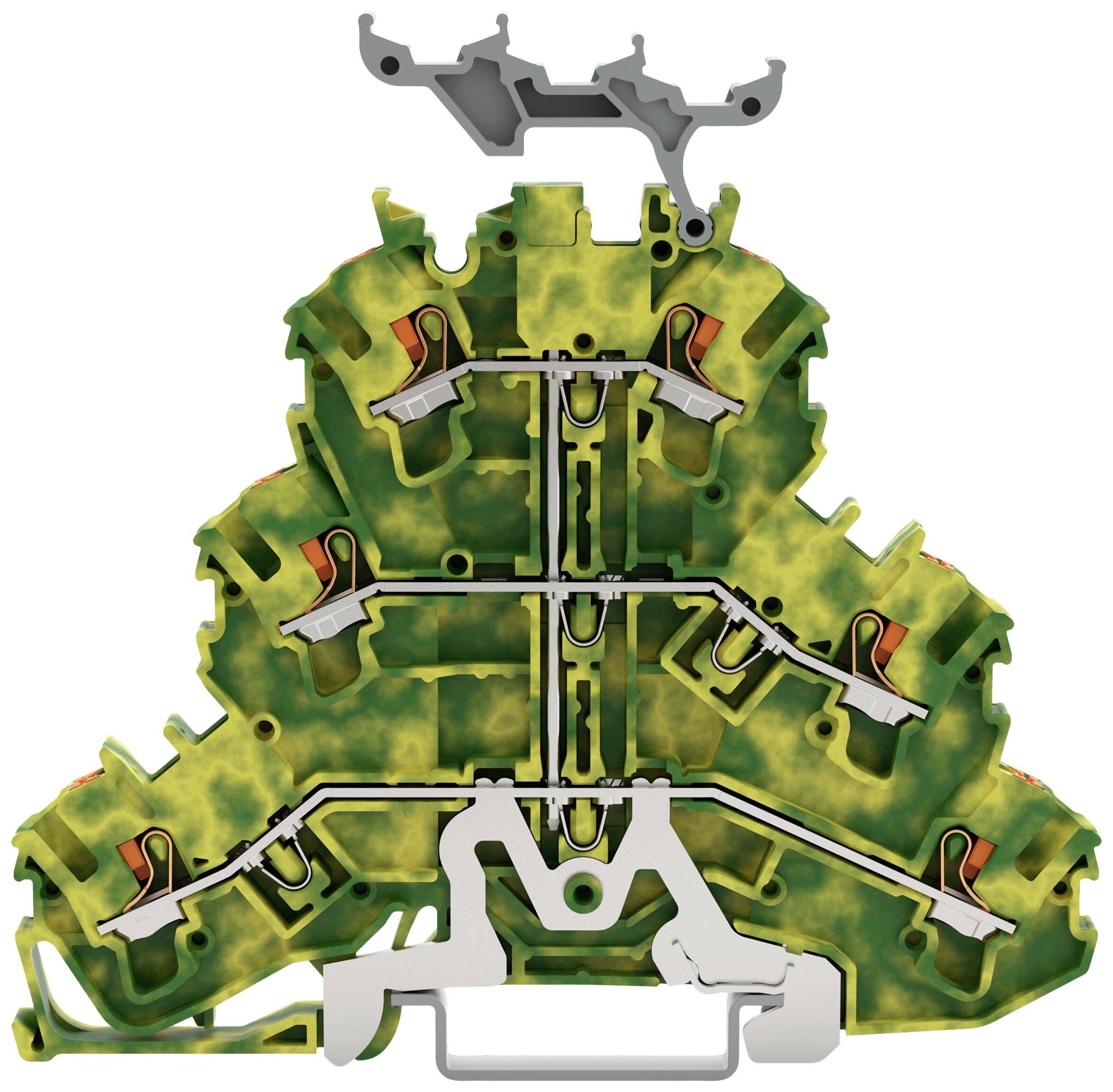 WAGO 2202-3237 Dreistock-Schutzleiterklemme Käfigzugfederanschluss Grün-Gelb 50St.