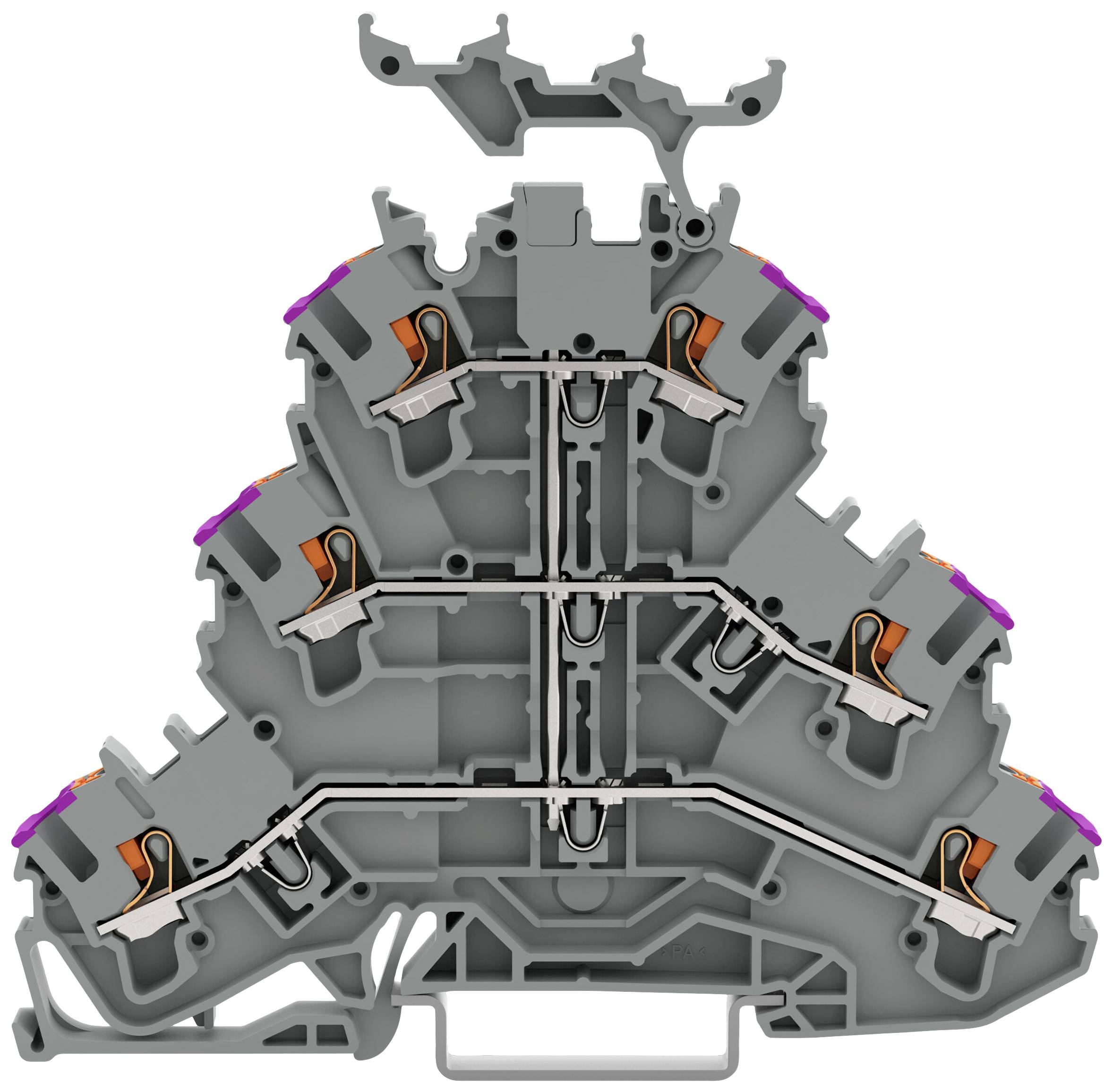 WAGO 2202-3238 Dreistock-Durchgangsklemme Käfigzugfederanschluss Grau 50St.