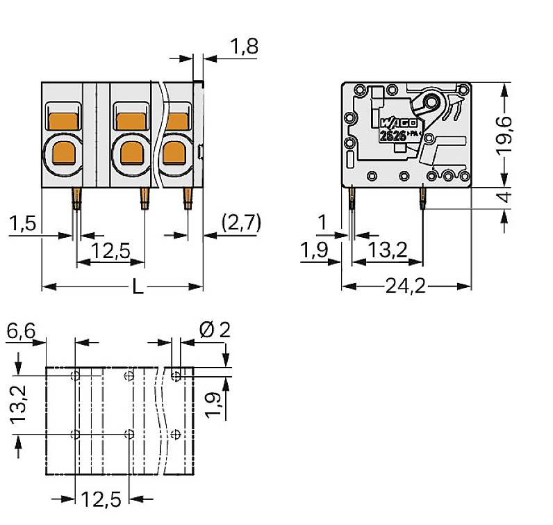WAGO 2626-1352/000-023 Printklemme 10mm² Polzahl 2 Grün 100St.