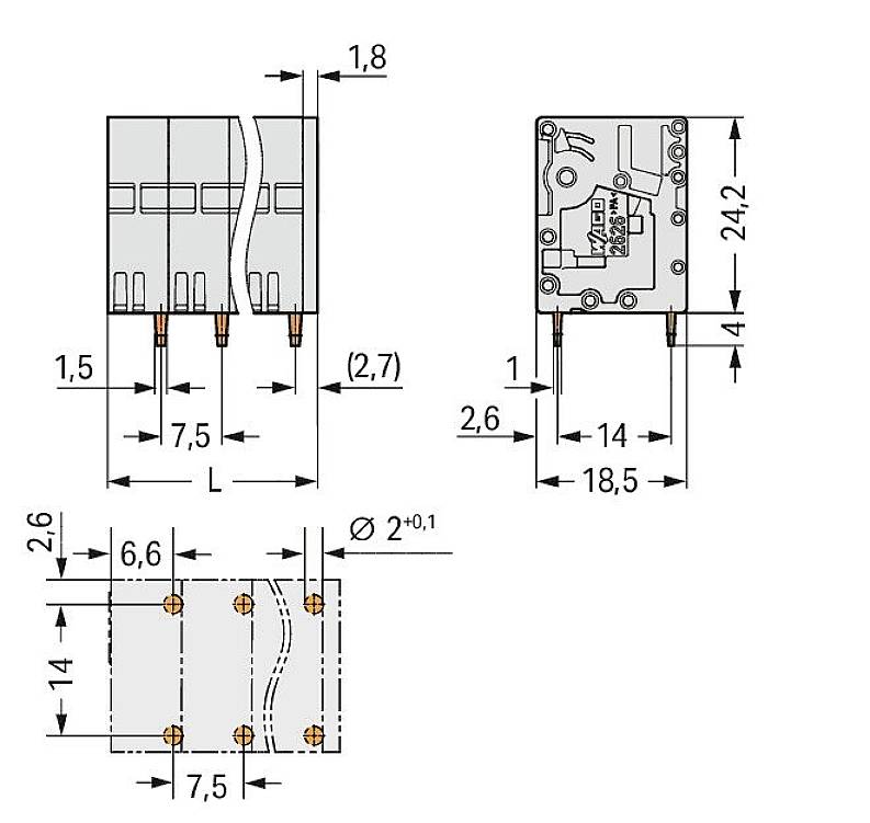 WAGO 2626-3105 Printklemme 10mm² Polzahl 5 Grau 60St.