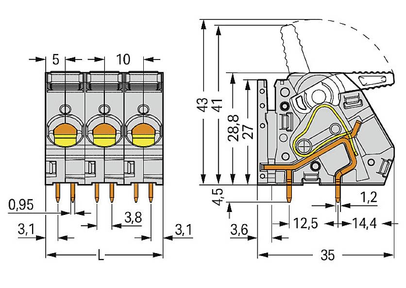 WAGO 2716-152/000-016 Printklemme 16mm² Polzahl 2 Grün-Gelb 1St.