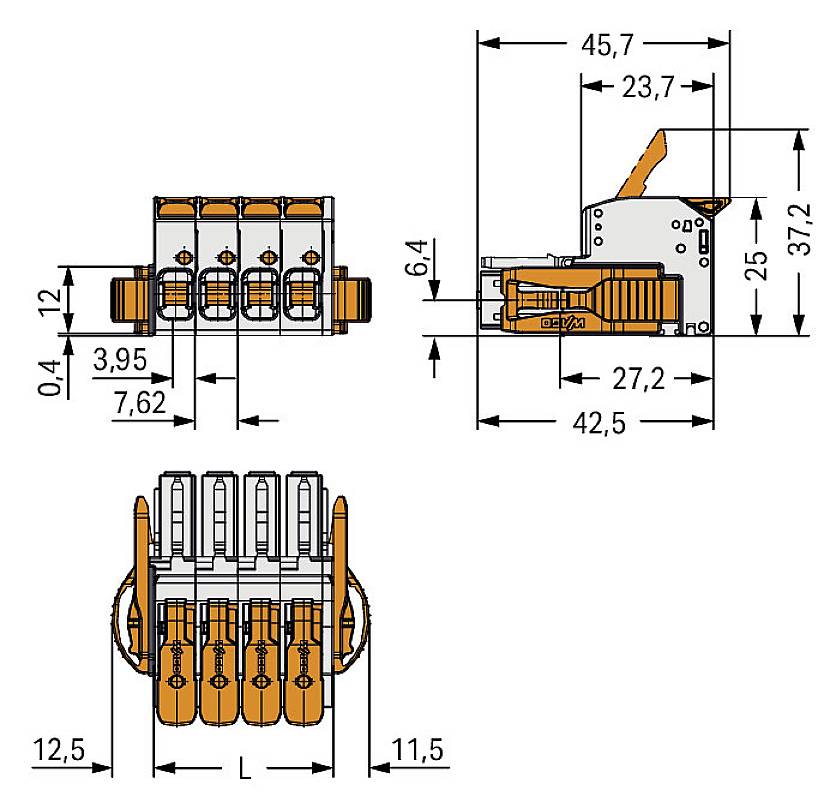 WAGO Buchsengehäuse-Kabel Rastermaß: 7.62mm 831-1102/038-000 24St.