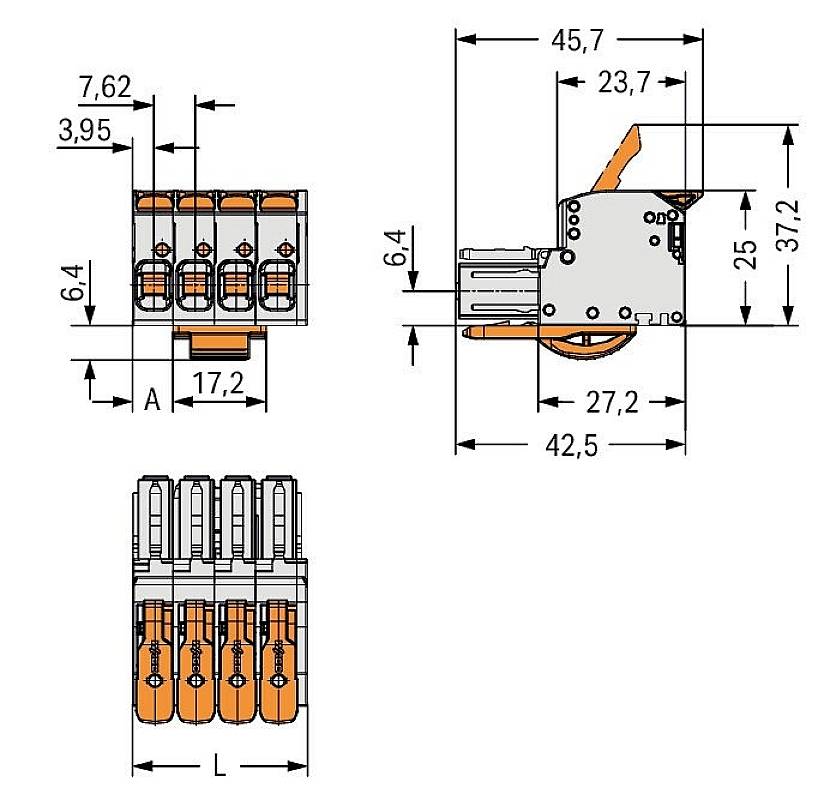 WAGO Buchsengehäuse-Kabel Rastermaß: 7.62mm 831-1108/322-000 6St.