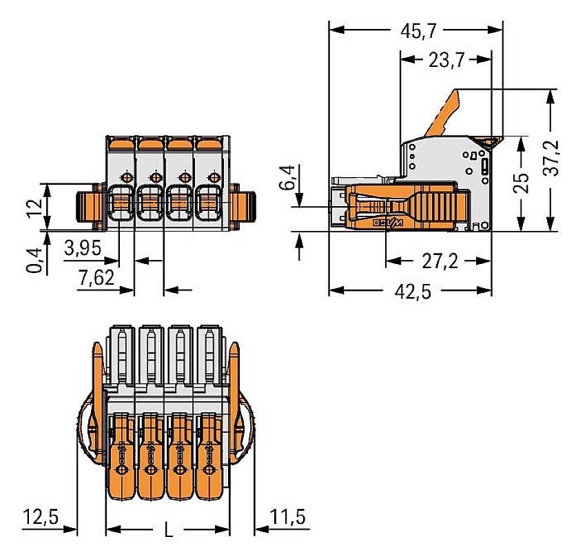 WAGO Buchsengehäuse-Kabel Rastermaß: 7.62mm 831-1109/038-000 12St.
