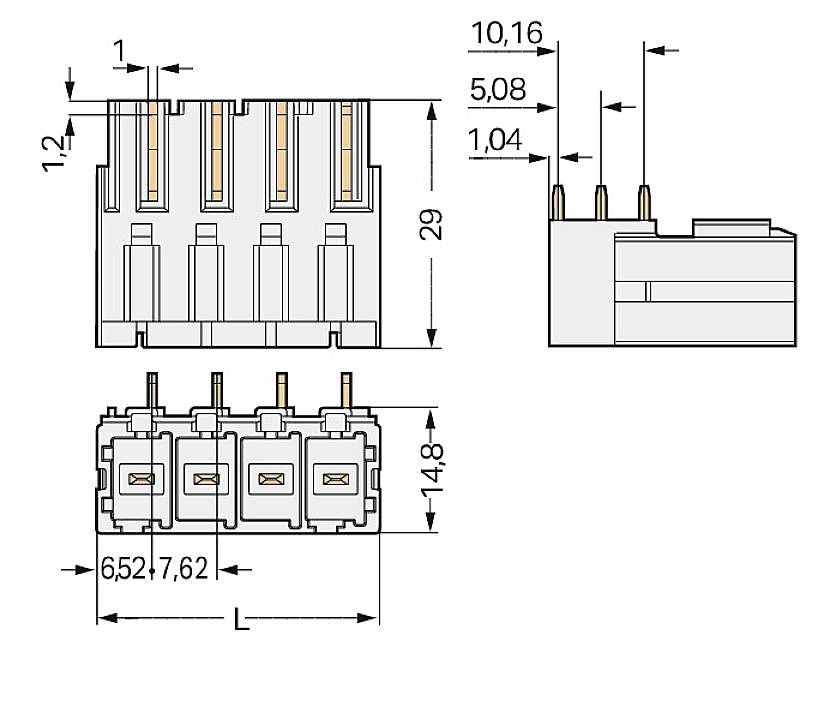 WAGO Stiftleiste (Standard) Polzahl Gesamt 3 Rastermaß: 7.62mm 831-3643 48St.