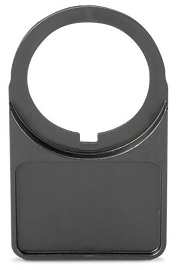 Ein schwarzer Flaschenöffner mit kreisförmigem Griff und rechteckiger Basis.