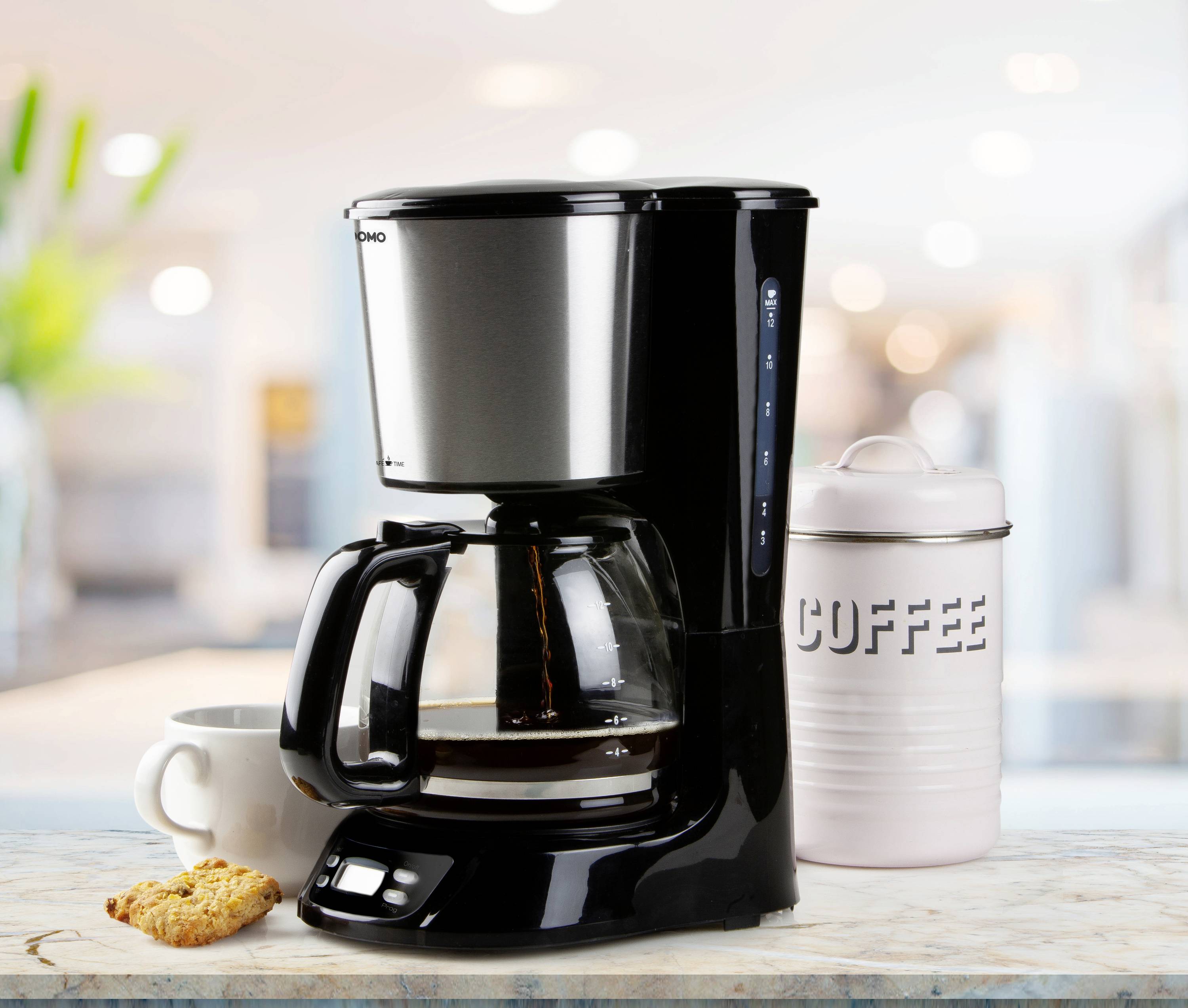 DOMO DO1065K Kaffeemaschine Schwarz, Edelstahl Fassungsvermögen Tassen=12 Display, Timerfunktion, Glaskanne