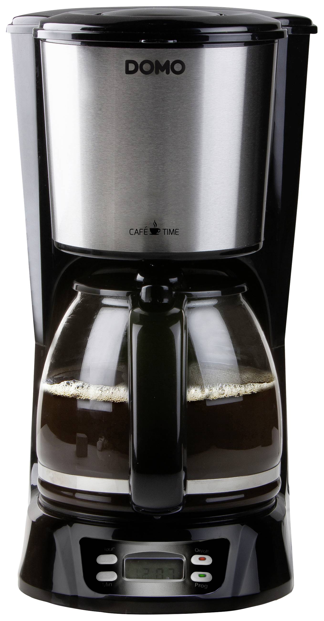 DOMO DO1065K Kaffeemaschine Schwarz, Edelstahl Fassungsvermögen Tassen=12 Display, Timerfunktion, Glaskanne