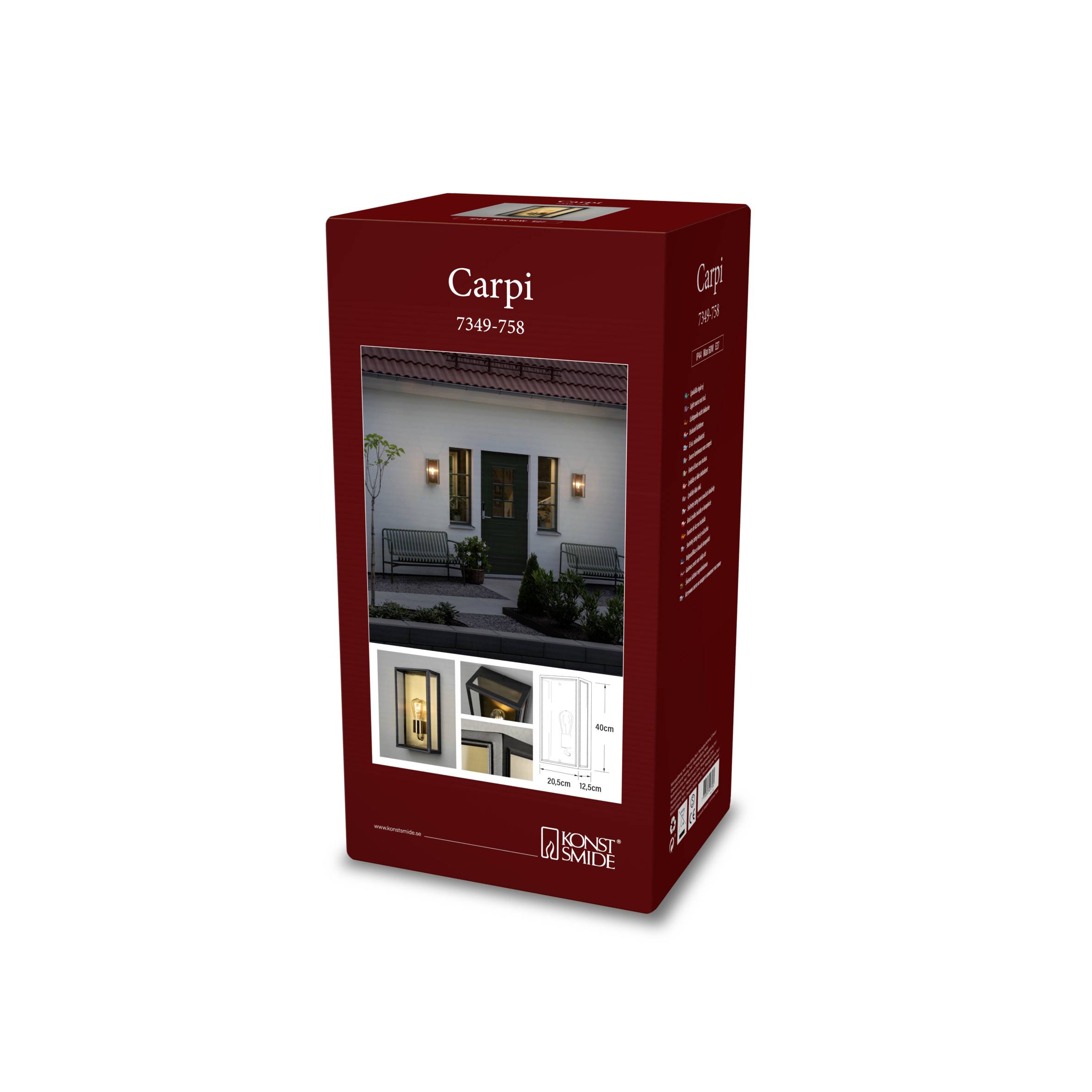 Konstsmide Carpi schwarz/messing 7349-758 Außenwandleuchte E27 Schwarz, Messing