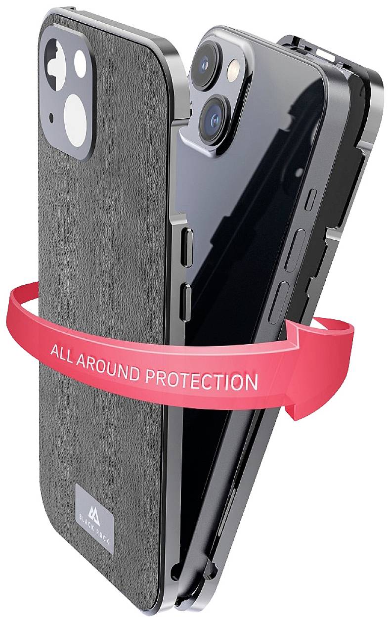 Eine Handyhülle umschließt ein Smartphone. Ein roter Pfeil mit der Aufschrift 'All Around Protection' symbolisiert umfassenden Schutz.