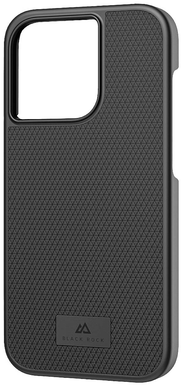 Schwarze Smartphone-Hülle von Black Rock mit strukturierter Oberfläche. Die Hülle besitzt einen großen Ausschnitt für Kameramodule.