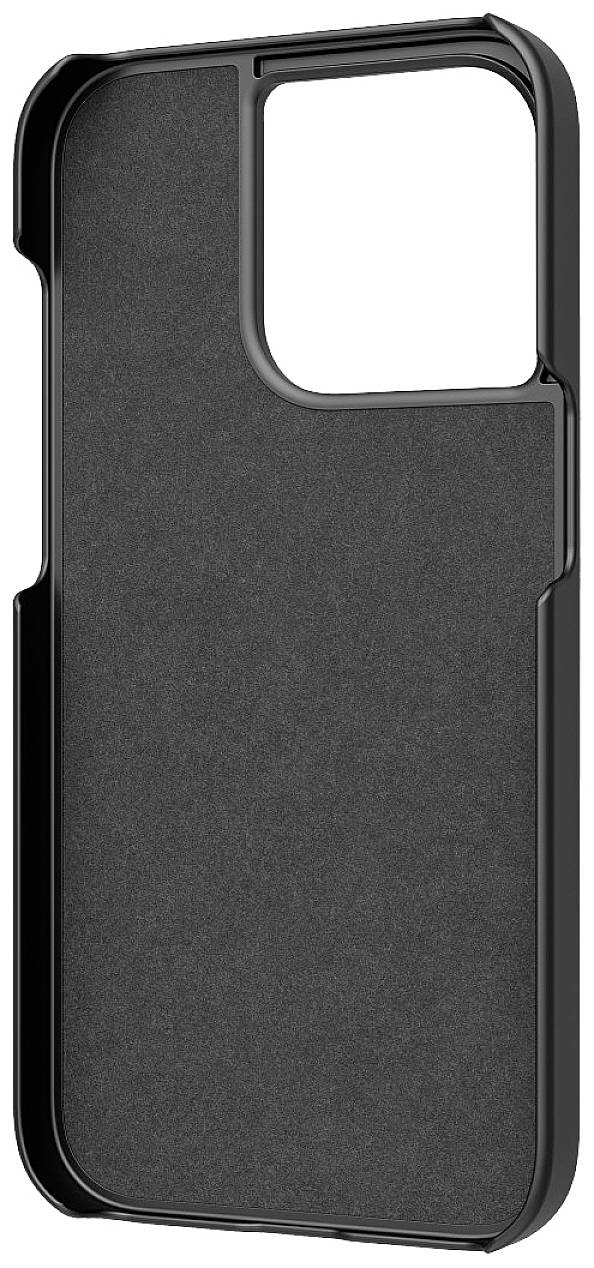 Schwarze Smartphone-Hülle mit Aussparung für Kameramodul. Schlichtes Design, geeignet zum Schutz der Rückseite und Kanten.