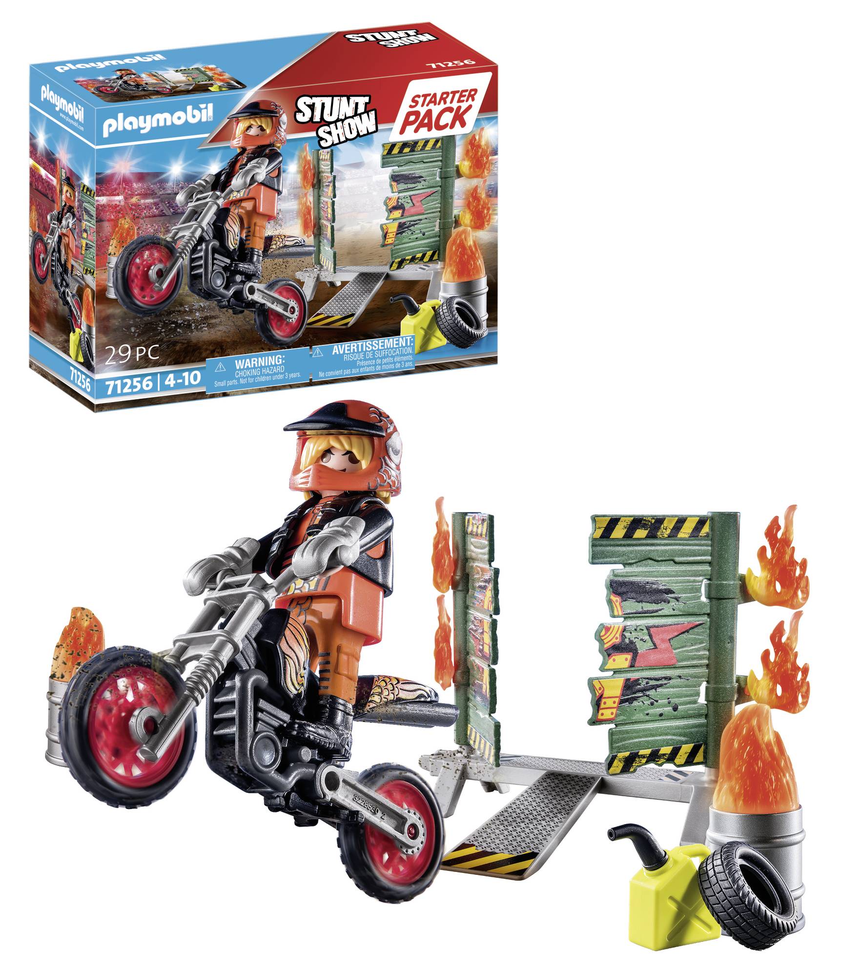 Playmobil® Stuntshow Starter Pack Stuntshow Motorrad mit Feuerwand 71256