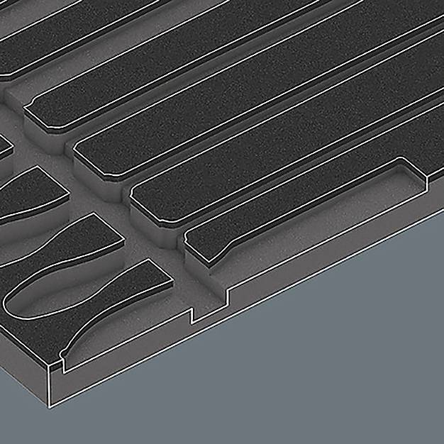 Eine 3D-gerenderte industrielle Komponente mit parallel verlaufenden Rillenmustern vor einem hellblauen Hintergrund.