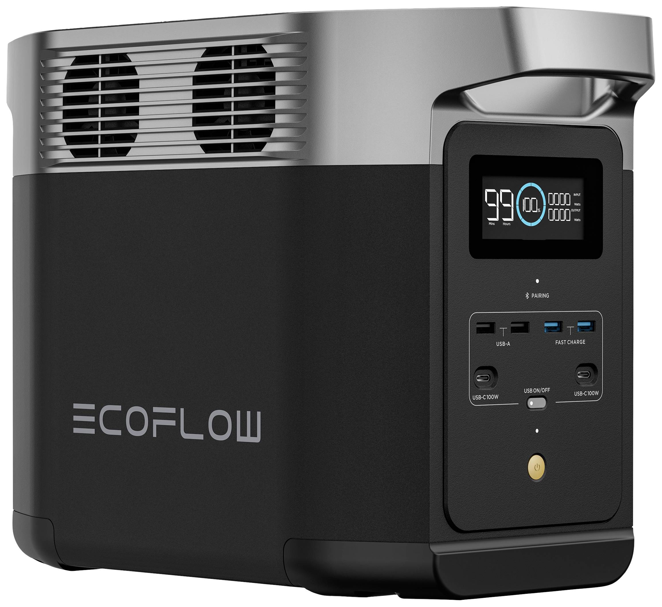 ECOFLOW Delta 2 Powerstation LiFePO 4 Schwarz mit Laderegler