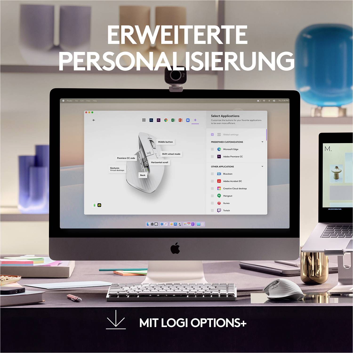 Logitech MX Master 3S For Mac Performance Maus Kabellos Laser Hellgrau 7 Tasten 8000 dpi Darkfield Laser Tracking, Intelligentes Scrollrad, Wiedera