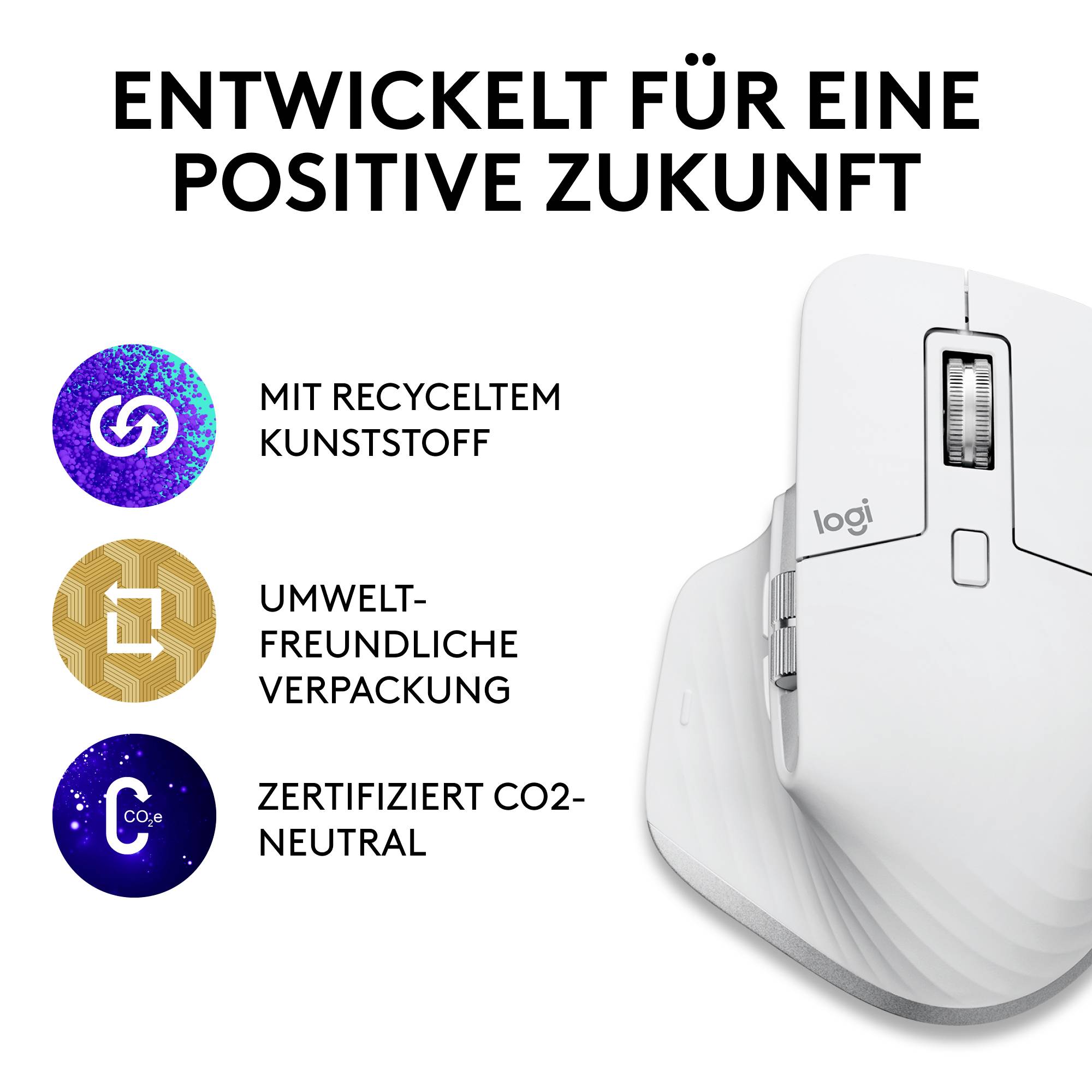 Logitech MX Master 3S For Mac Performance Maus Kabellos Laser Hellgrau 7 Tasten 8000 dpi Darkfield Laser Tracking, Intelligentes Scrollrad, Wiedera
