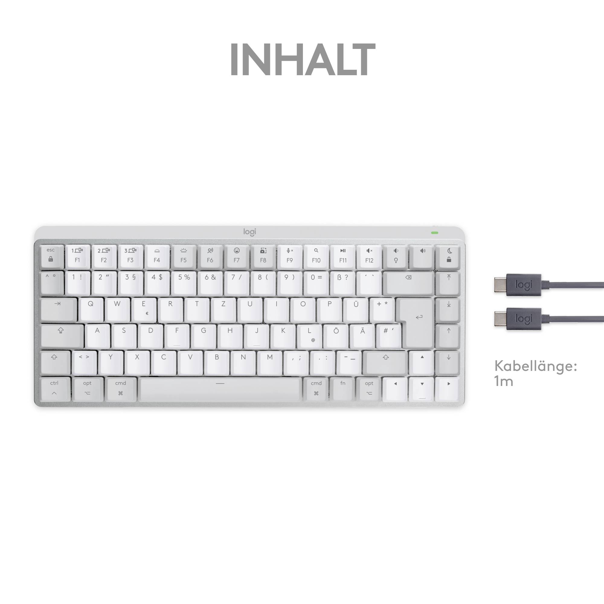 Logitech MX Mechanical Mini for Mac Minimalist Kabellos Tastatur Deutsch, QWERTZ, Mac Hellgrau Wiederaufladbar