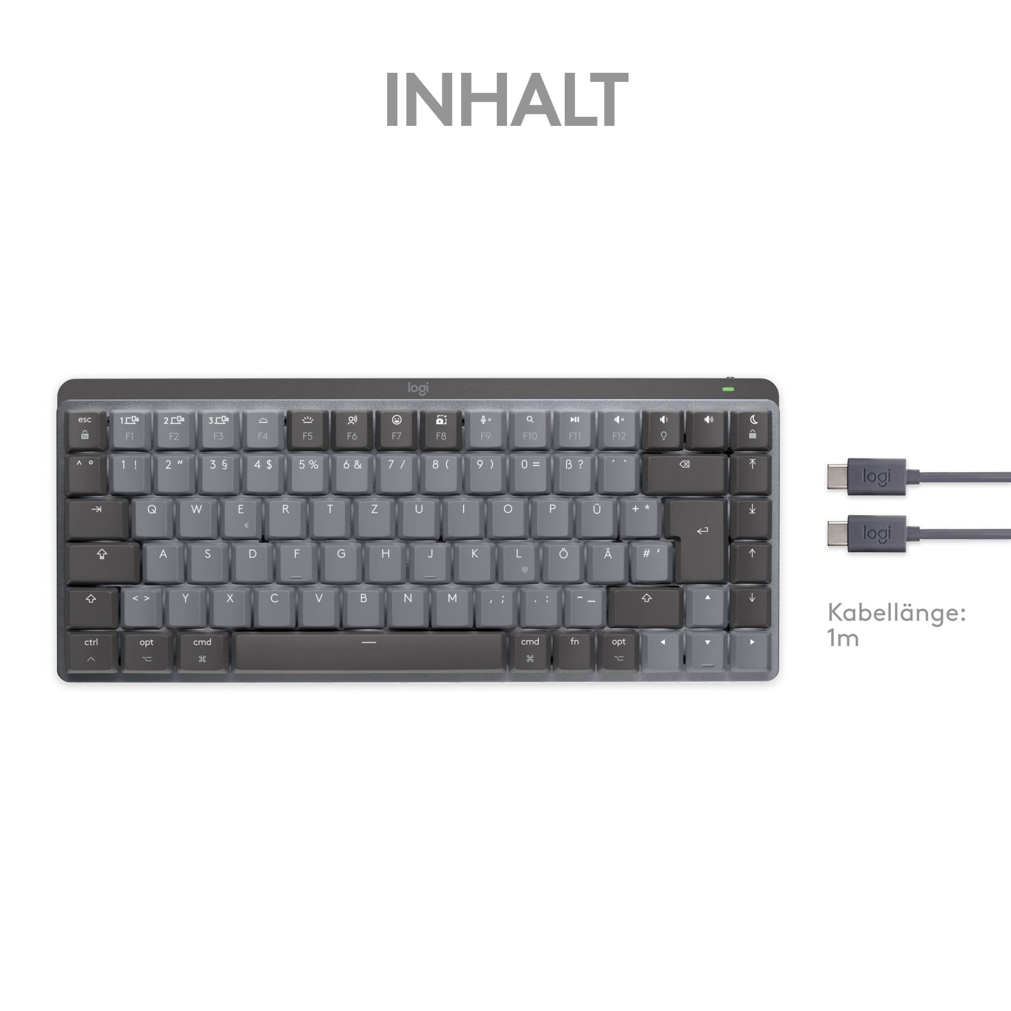 Logitech MX Mechanical Mini for Mac Minimalist Kabellos Tastatur Deutsch, QWERTZ, Mac Spacegrau Wiederaufladbar