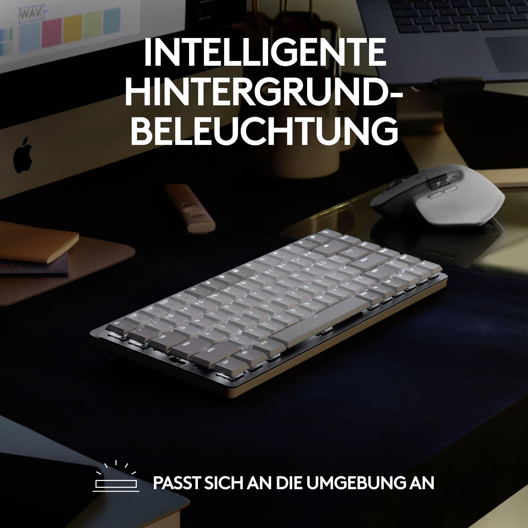 Logitech MX Mechanical Mini for Mac Minimalist Kabellos Tastatur Deutsch, QWERTZ, Mac Spacegrau Wiederaufladbar