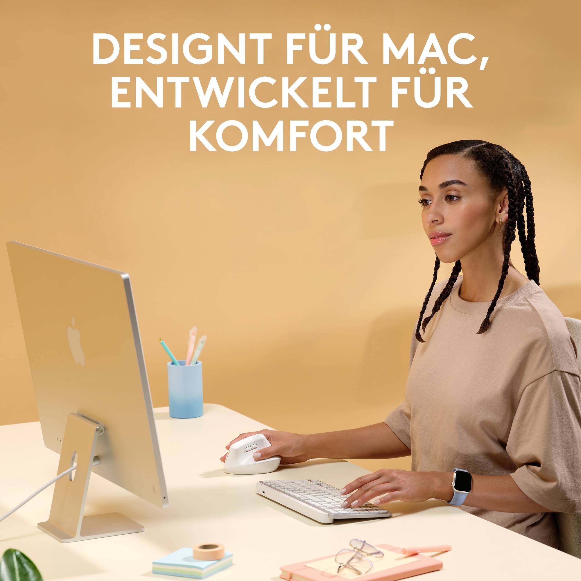 Logitech Lift for Mac Vertical Ergonomic Ergonomische Maus, Maus Kabellos Optisch Hellgrau 6 Tasten 4000 dpi Ergonomisch