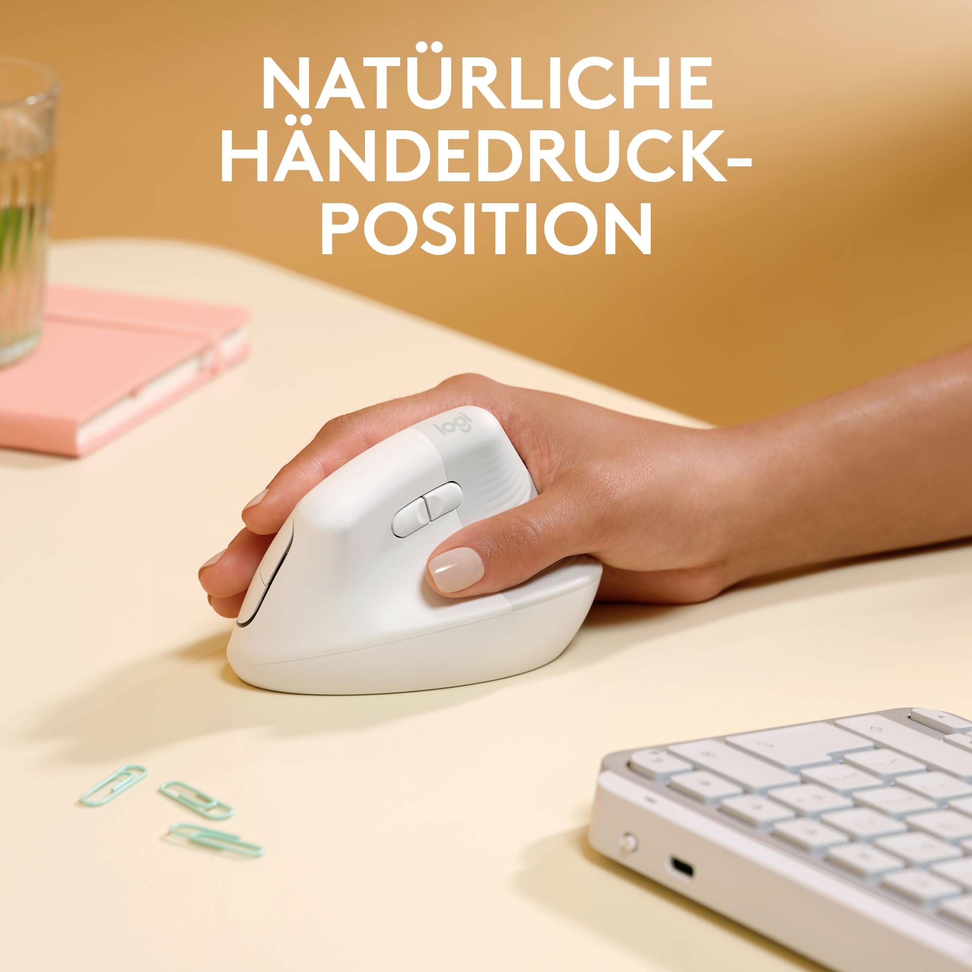 Logitech Lift for Mac Vertical Ergonomic Ergonomische Maus, Maus Kabellos Optisch Hellgrau 6 Tasten 4000 dpi Ergonomisch