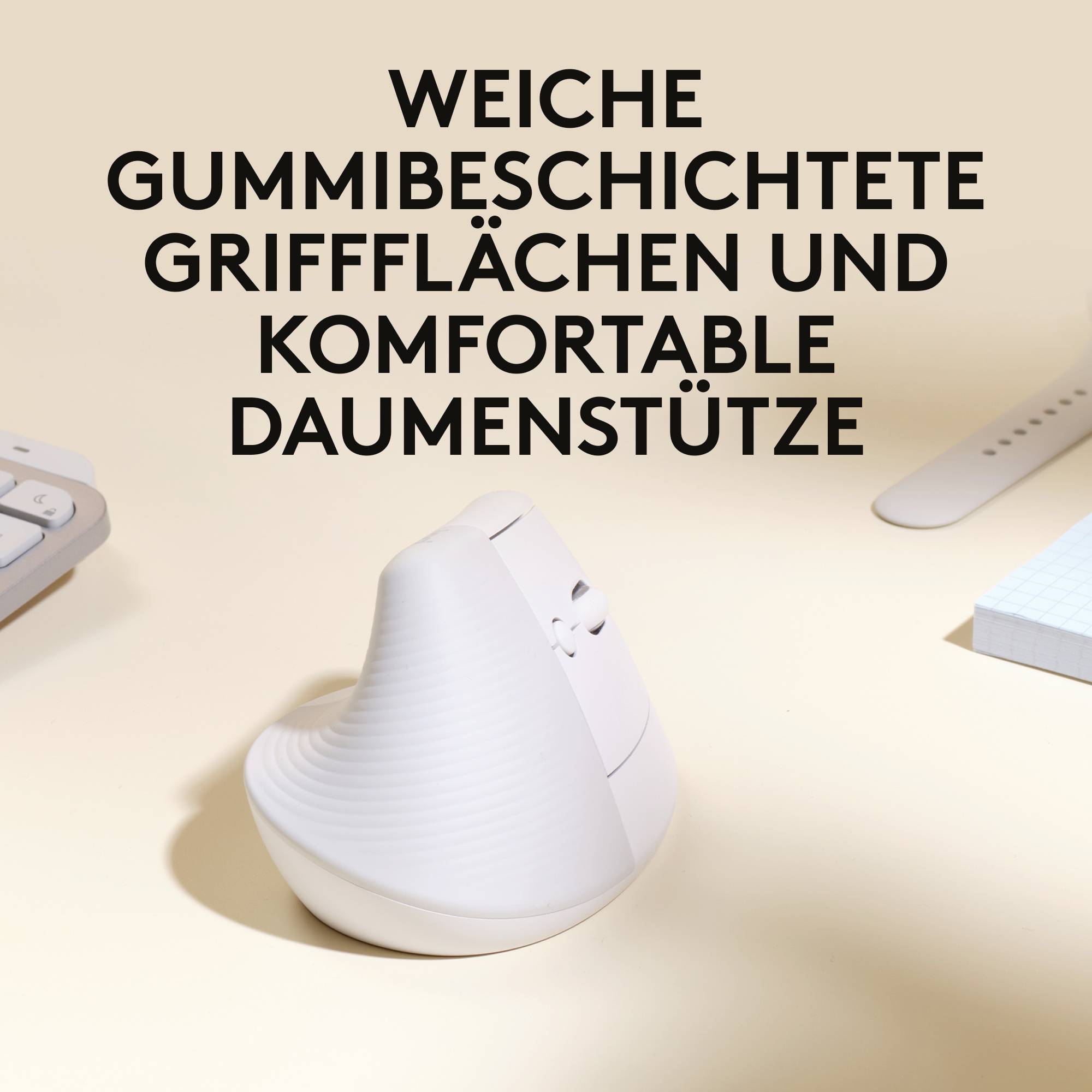 Logitech Lift for Mac Vertical Ergonomic Ergonomische Maus, Maus Kabellos Optisch Hellgrau 6 Tasten 4000 dpi Ergonomisch