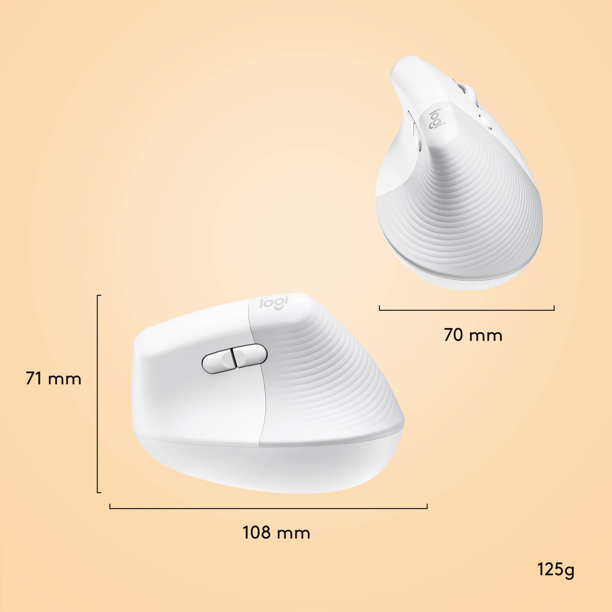 Logitech Lift for Mac Vertical Ergonomic Ergonomische Maus, Maus Kabellos Optisch Hellgrau 6 Tasten 4000 dpi Ergonomisch