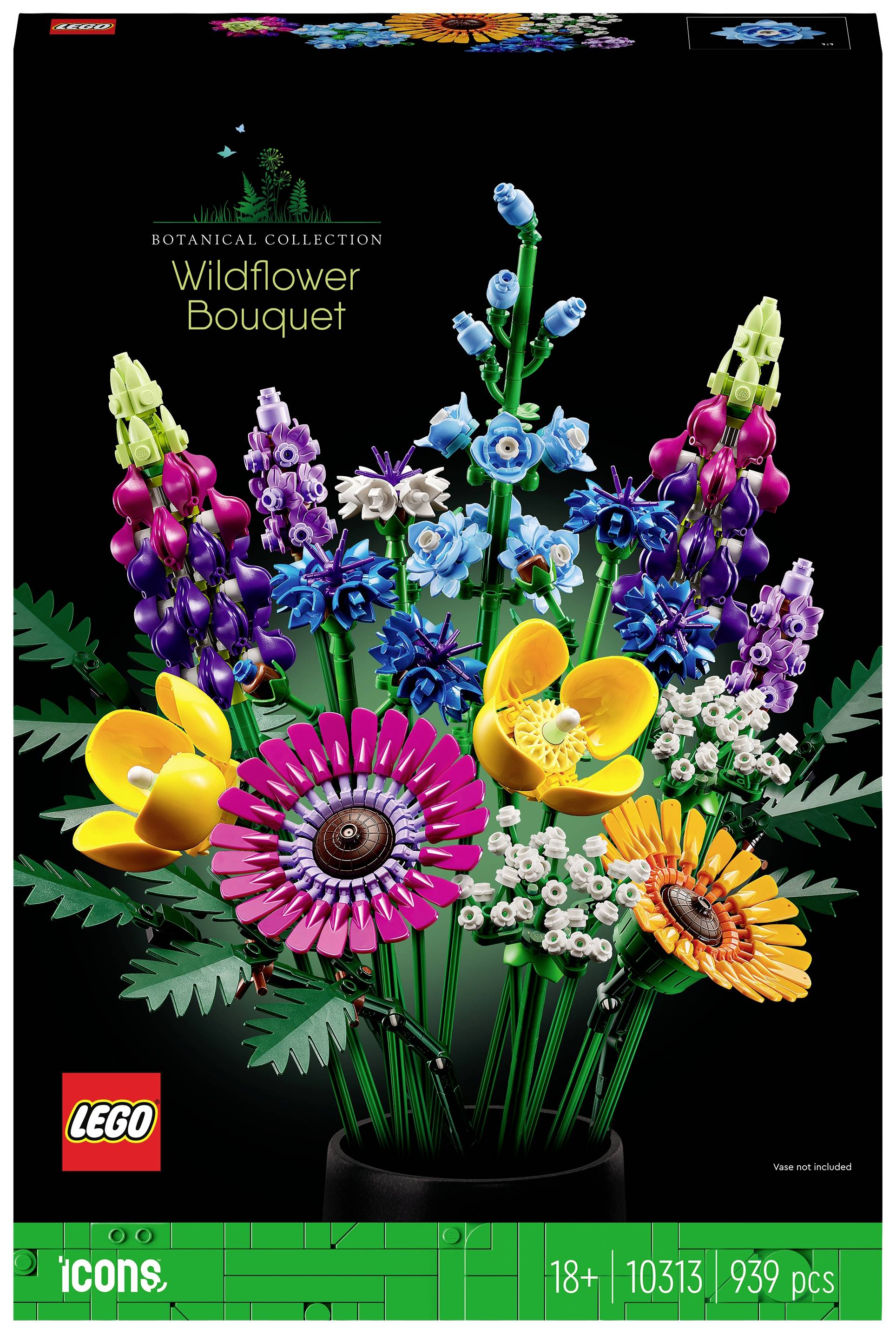 LEGO Wildblumenstrauß Baukasten mit 939 Teilen aus der Botanical Collection, geeignet für Erwachsene. Enthält verschiedene farbige Blumen.