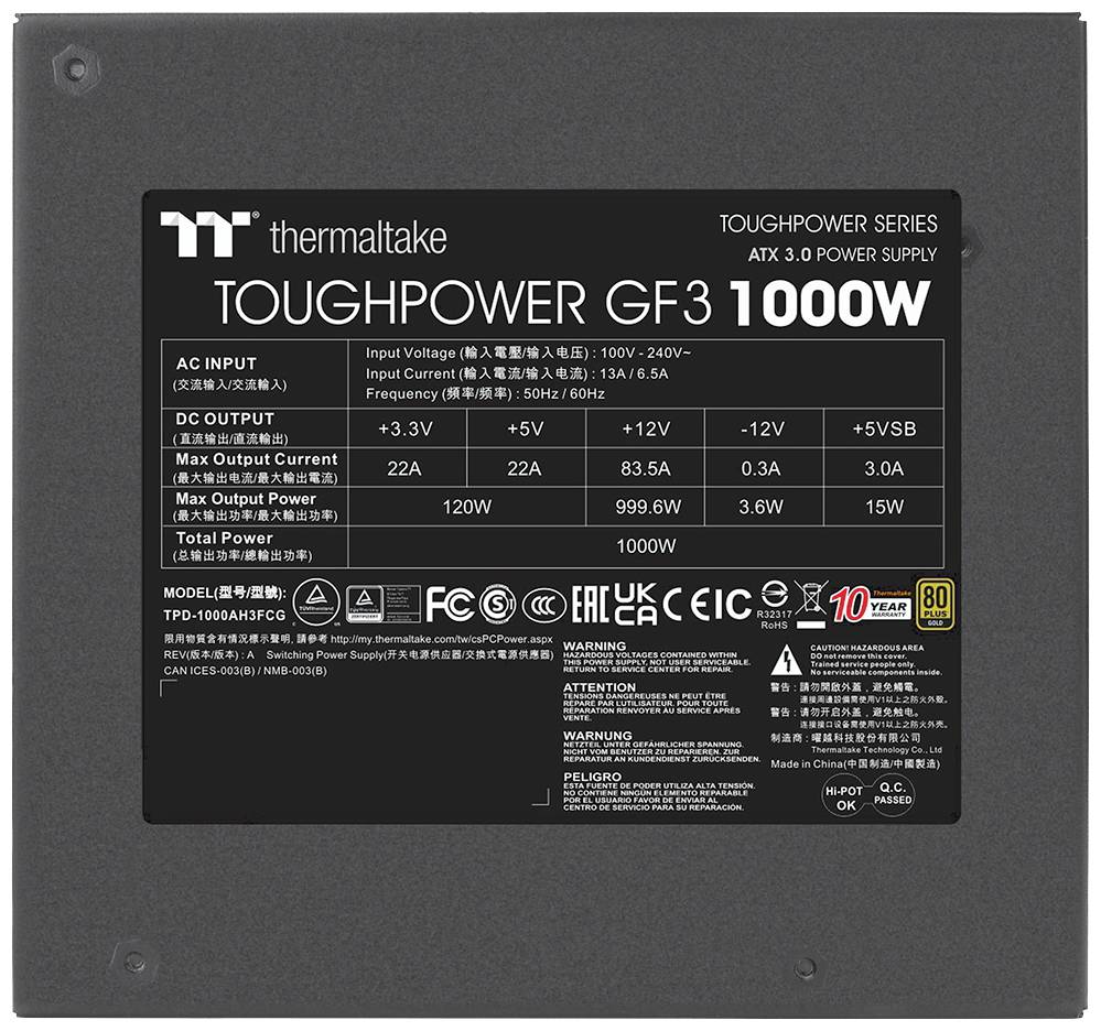 Thermaltake Toughpower GF3 - 1000 W - 100 - 240 V - 50 - 60 Hz - Aktiv - 120 W - 999,6 W