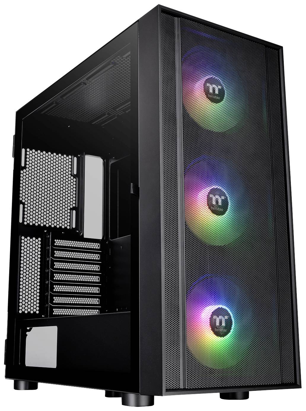 Thermaltake CA-1T9-00M1WN-01 Midi-Tower PC-Gehäuse Schwarz 3 Vorinstallierte LED Lüfter, LCS Kompatibel, Seitenfenster, Für DIY Wasserkühlung gee