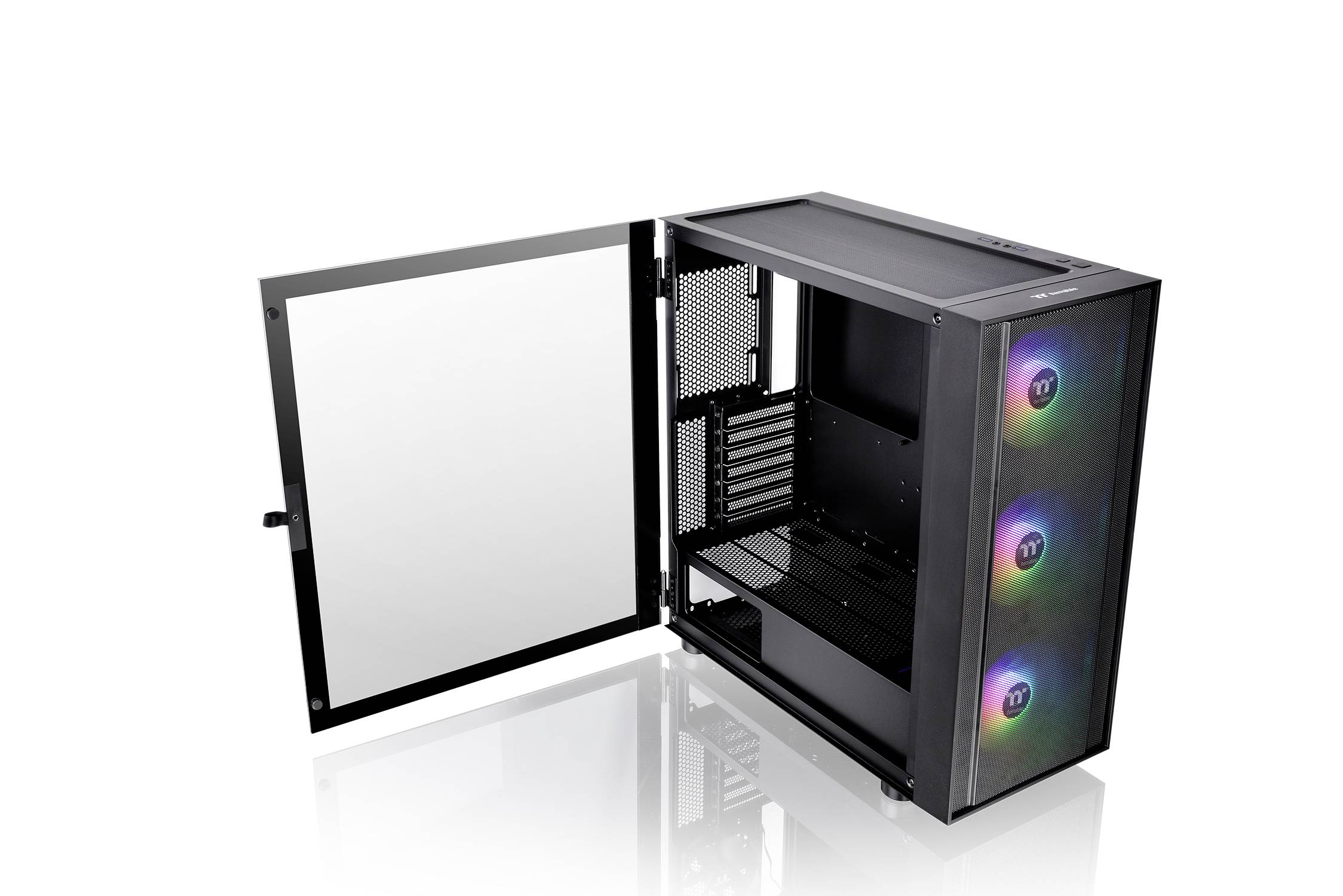 Thermaltake CA-1T9-00M1WN-01 Midi-Tower PC-Gehäuse Schwarz 3 Vorinstallierte LED Lüfter, LCS Kompatibel, Seitenfenster, Für DIY Wasserkühlung gee
