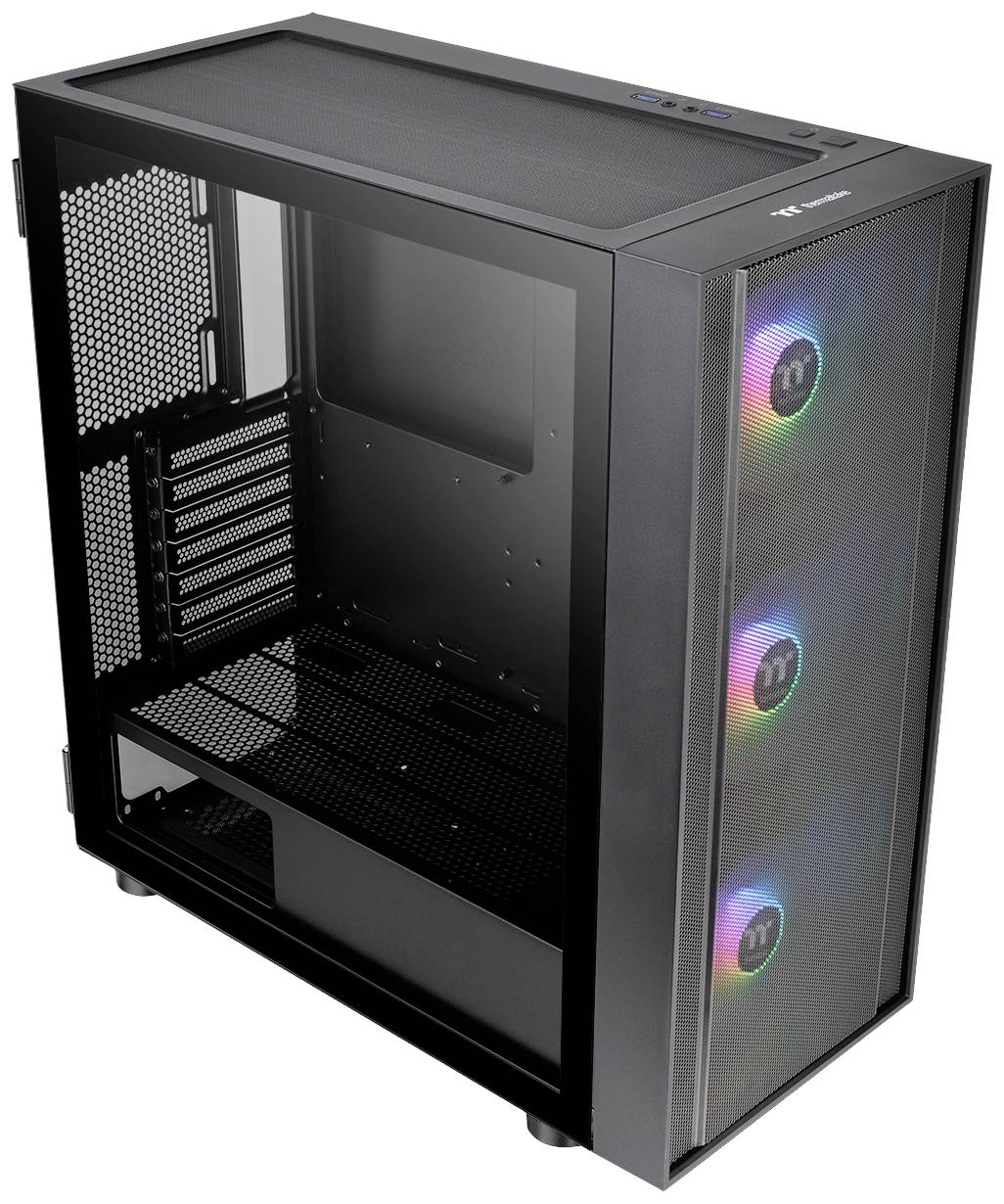 Thermaltake CA-1T9-00M1WN-01 Midi-Tower PC-Gehäuse Schwarz 3 Vorinstallierte LED Lüfter, LCS Kompatibel, Seitenfenster, Für DIY Wasserkühlung gee
