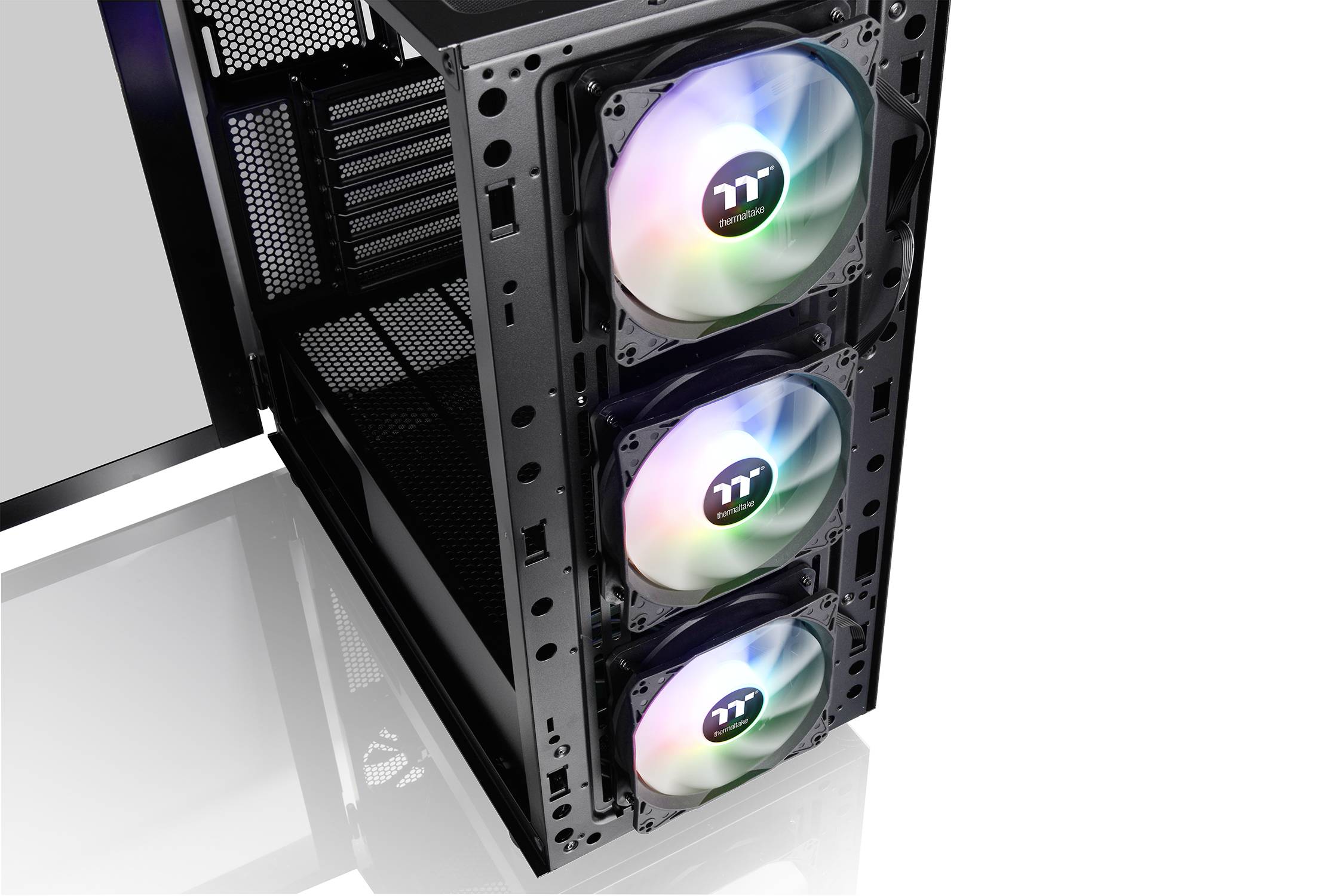 Thermaltake CA-1T9-00M1WN-01 Midi-Tower PC-Gehäuse Schwarz 3 Vorinstallierte LED Lüfter, LCS Kompatibel, Seitenfenster, Für DIY Wasserkühlung gee