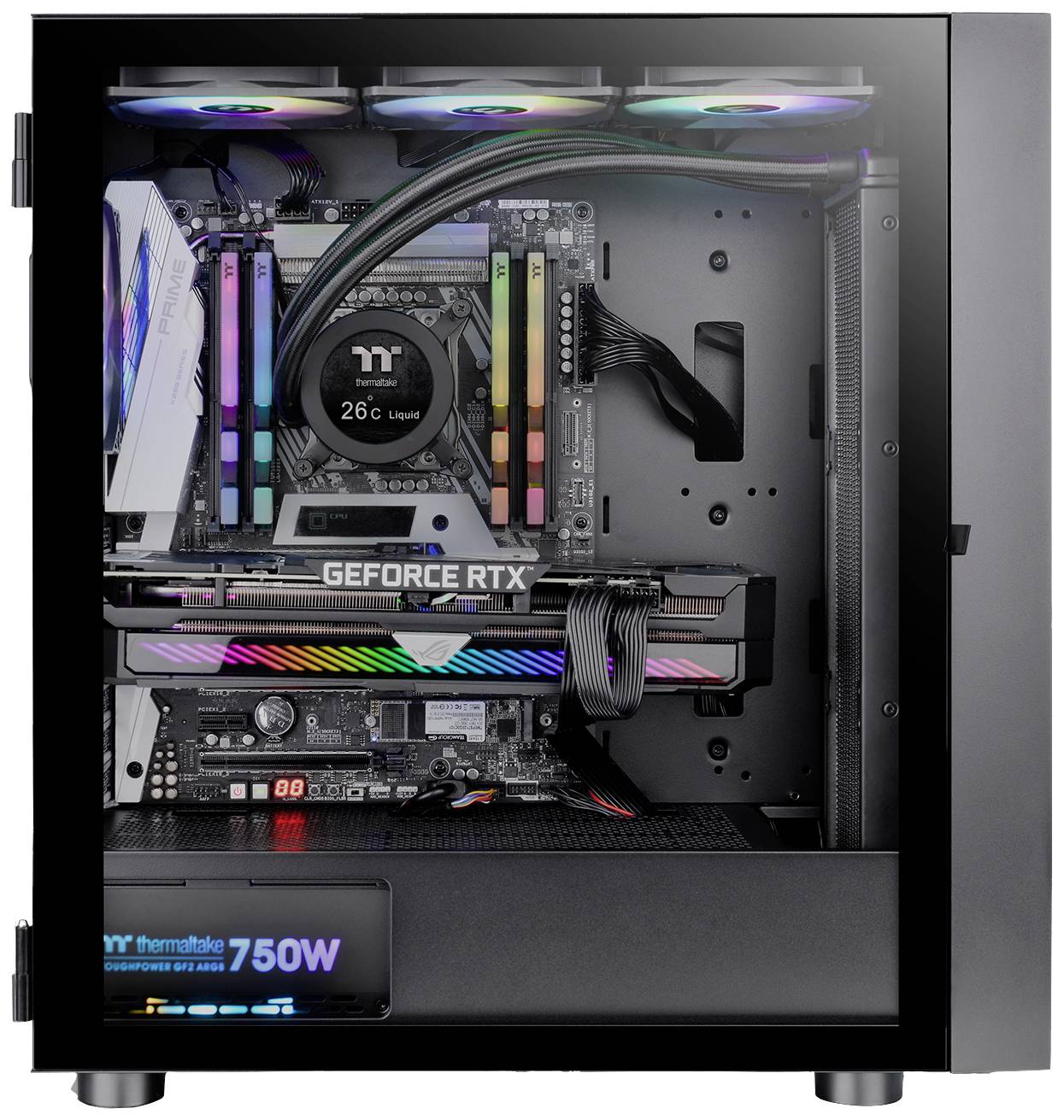 Thermaltake CA-1T9-00M1WN-01 Midi-Tower PC-Gehäuse Schwarz 3 Vorinstallierte LED Lüfter, LCS Kompatibel, Seitenfenster, Für DIY Wasserkühlung gee