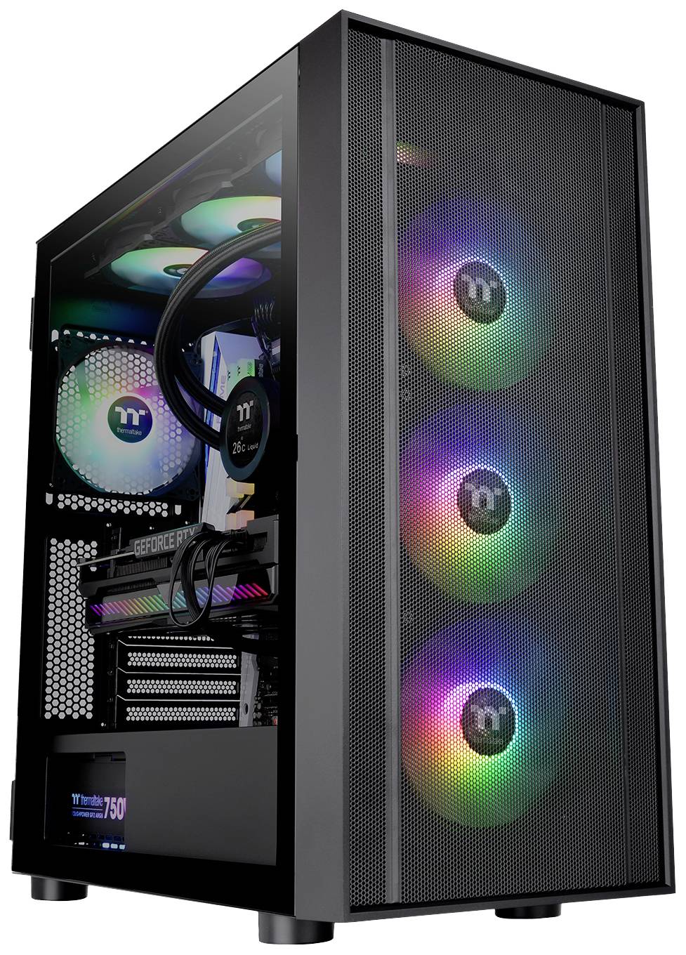 Thermaltake CA-1T9-00M1WN-01 Midi-Tower PC-Gehäuse Schwarz 3 Vorinstallierte LED Lüfter, LCS Kompatibel, Seitenfenster, Für DIY Wasserkühlung gee