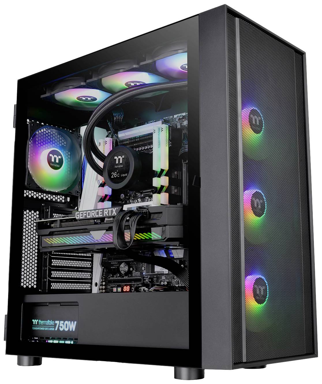 Thermaltake CA-1T9-00M1WN-01 Midi-Tower PC-Gehäuse Schwarz 3 Vorinstallierte LED Lüfter, LCS Kompatibel, Seitenfenster, Für DIY Wasserkühlung gee