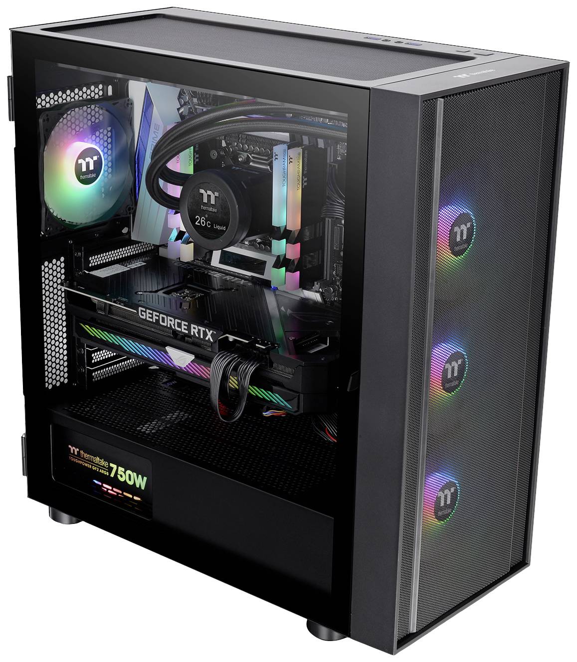 Thermaltake CA-1T9-00M1WN-01 Midi-Tower PC-Gehäuse Schwarz 3 Vorinstallierte LED Lüfter, LCS Kompatibel, Seitenfenster, Für DIY Wasserkühlung gee