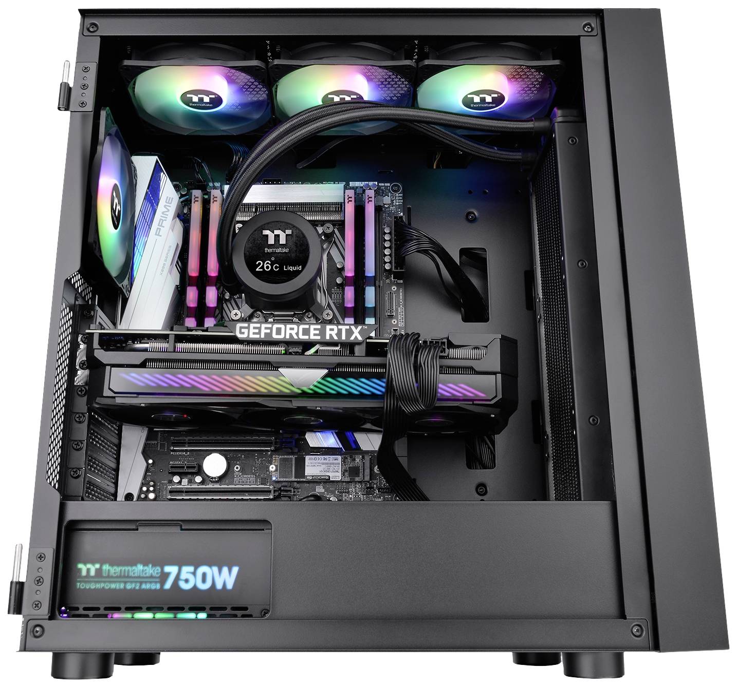 Thermaltake CA-1T9-00M1WN-01 Midi-Tower PC-Gehäuse Schwarz 3 Vorinstallierte LED Lüfter, LCS Kompatibel, Seitenfenster, Für DIY Wasserkühlung gee