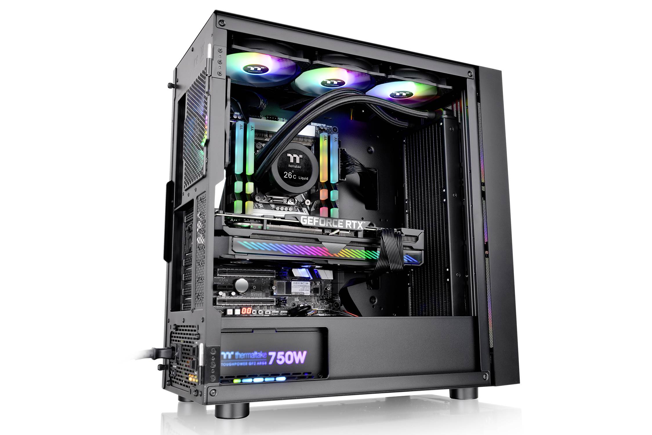 Thermaltake CA-1T9-00M1WN-01 Midi-Tower PC-Gehäuse Schwarz 3 Vorinstallierte LED Lüfter, LCS Kompatibel, Seitenfenster, Für DIY Wasserkühlung gee