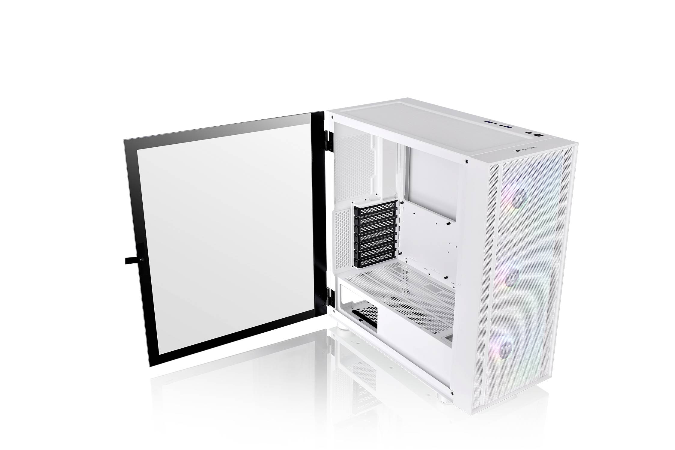 Thermaltake CA-1T9-00M6WN-01 Midi-Tower PC-Gehäuse Weiß 3 Vorinstallierte LED Lüfter, LCS Kompatibel, Seitenfenster, Für DIY