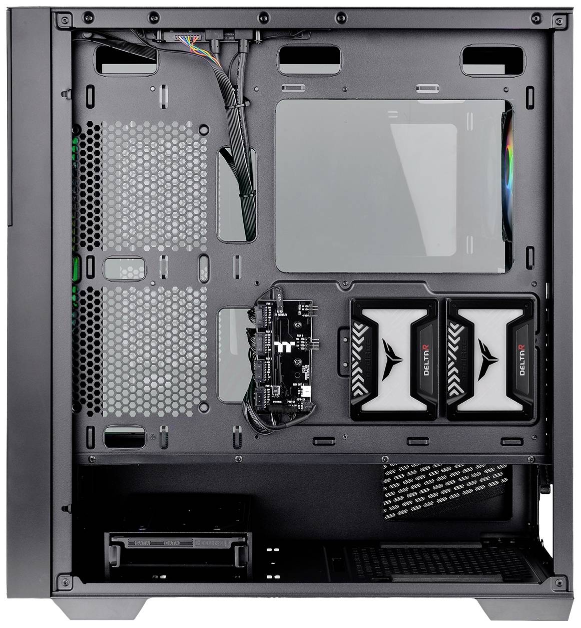 Thermaltake CA-1S4-00M1WN-00 Midi-Tower PC-Gehäuse Schwarz 3 Vorinstallierte LED Lüfter, LCS Kompatibel, Seitenfenster, Für DIY